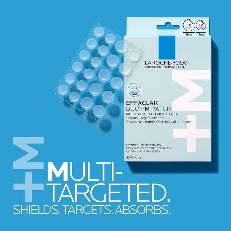 La Roche-Posay Effaclar Multi-Target Blemish Patches, Hydrocolloid Pimple Patches For Face Shields, Targets & Absorbs, Suitable Under Makeup, 22 Patches, 12 Small Size & 10 Medium Size - Image 8