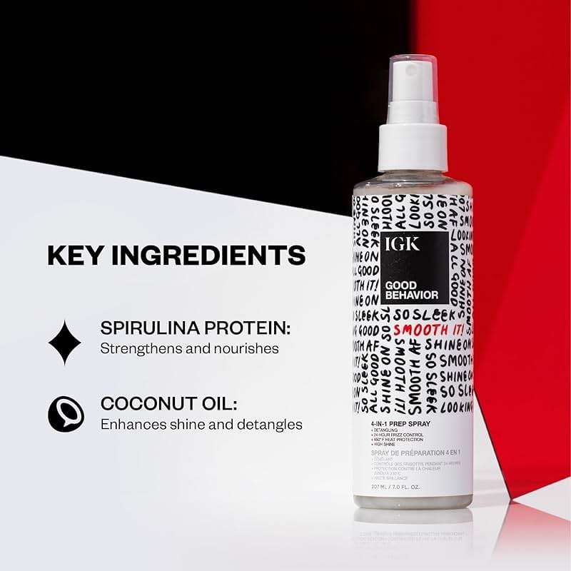IGK GOOD BEHAVIOR 4-in-1 Prep Spray Travel Size | Gently Detangles, Controls Frizz for 24 Hours, Heat Protection & Shine | Weightless Formula for Smooth Hair | 2.0 Fl Oz (Pack of 2) - Image 3