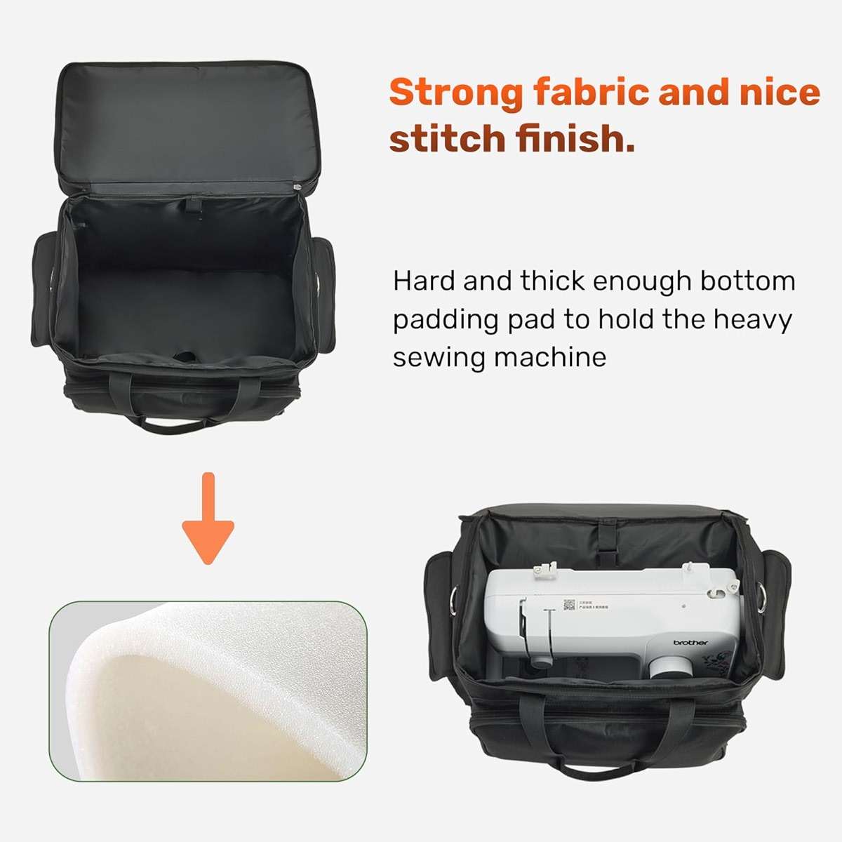 PENGDA 2 Layer Sewing Machine Case with Adjustable Shoulder Strap Sewing Machine Carrying Case Universal Tote Bag for Sewing Machine and Sewing Accessories Storage Black - Image 4