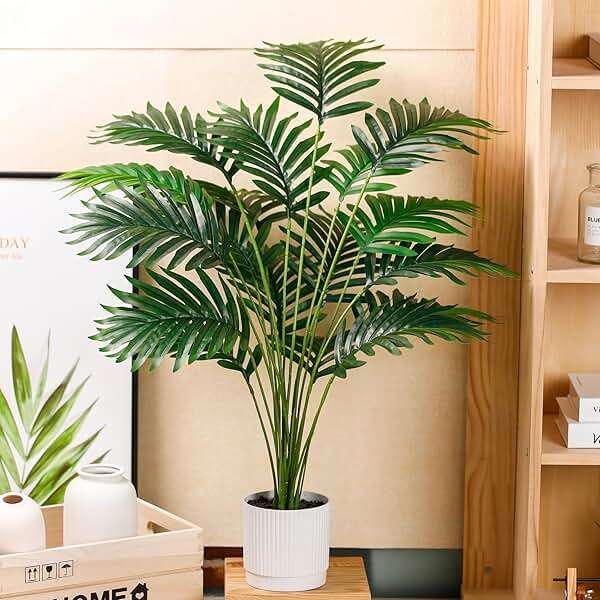Der Rose 28'' Artificial Palm Tree Tall Fake Tropical Faux Trees Indoor and Outdoor for Home Bathroom Porch Outside Patio Decor (White Pot) - Image 2