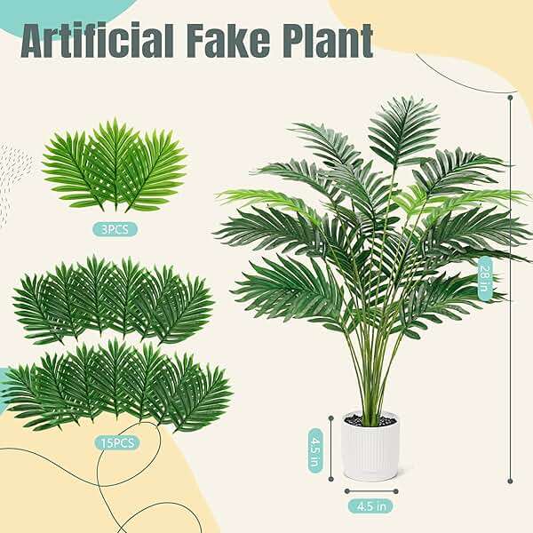 Der Rose 28'' Artificial Palm Tree Tall Fake Tropical Faux Trees Indoor and Outdoor for Home Bathroom Porch Outside Patio Decor (White Pot) - Image 3