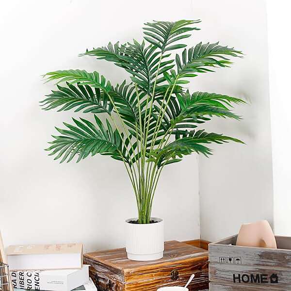 Der Rose 28'' Artificial Palm Tree Tall Fake Tropical Faux Trees Indoor and Outdoor for Home Bathroom Porch Outside Patio Decor (White Pot) - Image 4