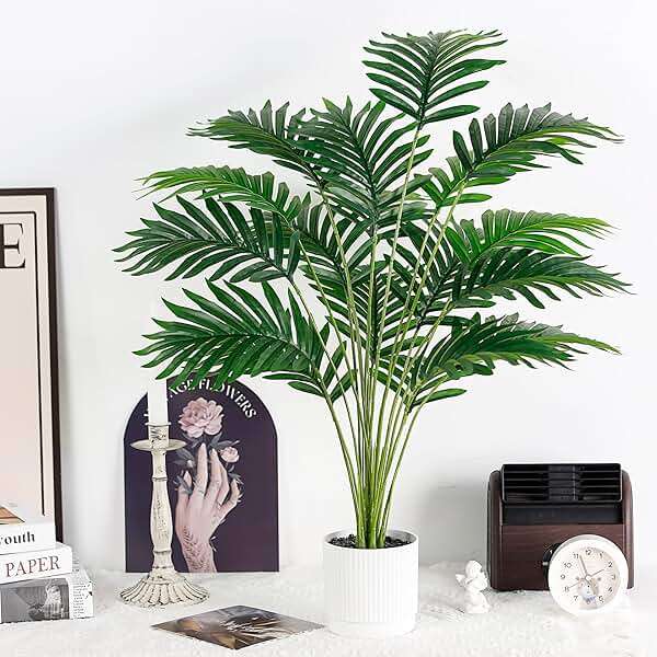 Der Rose 28'' Artificial Palm Tree Tall Fake Tropical Faux Trees Indoor and Outdoor for Home Bathroom Porch Outside Patio Decor (White Pot) - Image 7