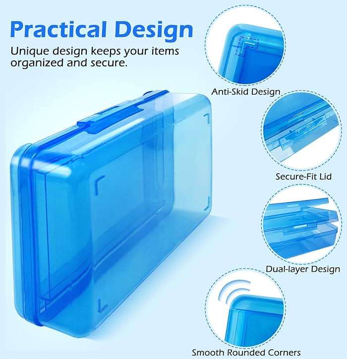 YILANCOL 1 Pack Double Layer Hard Pencil Cases, Plastic Translucent Pencil Box with Snap-Tight Lid for Pens, Pencils, School, Stylish Office Supplies Storage Organizer Box,Medium-sized (Blue) - Image 4