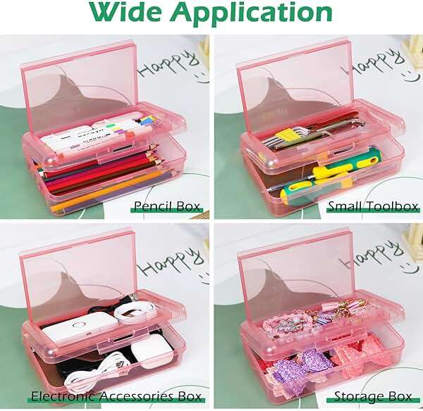 YILANCOL 1 Pack Double Layer Hard Pencil Cases, Plastic Translucent Pencil Box with Snap-Tight Lid for Pens, Pencils, School, Stylish Office Supplies Storage Organizer Box,Medium-sized (Blue) - Image 7