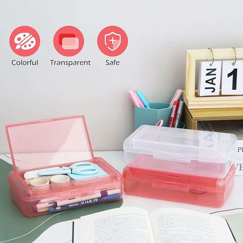 YILANCOL 1 Pack Double Layer Hard Pencil Cases, Plastic Translucent Pencil Box with Snap-Tight Lid for Pens, Pencils, School, Stylish Office Supplies Storage Organizer Box,Medium-sized (Blue) - Image 8