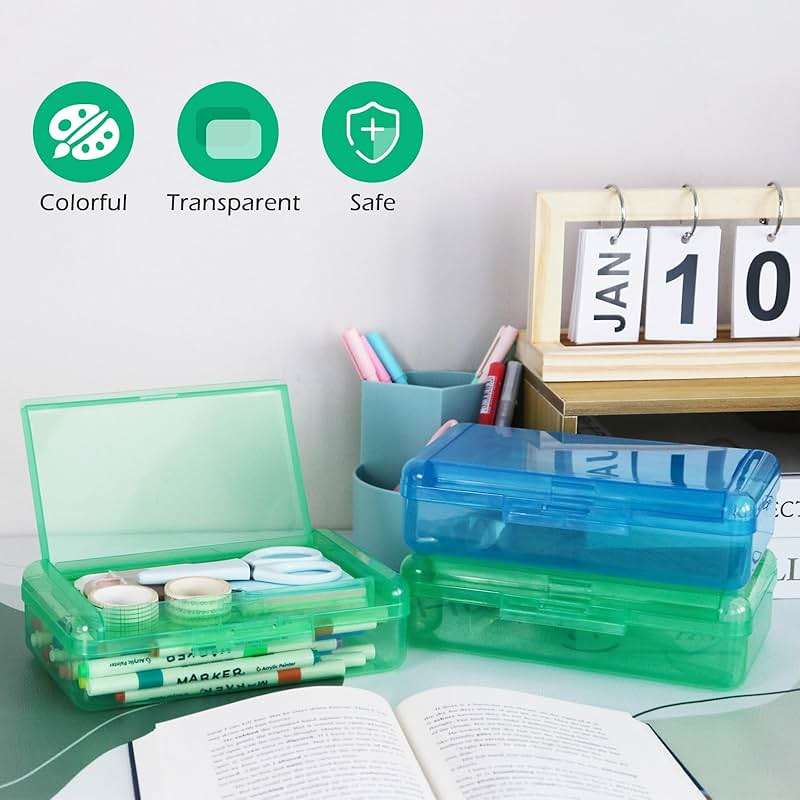 YILANCOL 1 Pack Double Layer Hard Pencil Cases, Plastic Translucent Pencil Box with Snap-Tight Lid for Pens, Pencils, School, Stylish Office Supplies Storage Organizer Box,Medium-sized (Blue) - Image 9