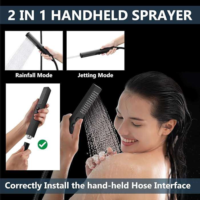 Aolemi Shower Faucet Set Ceiling Mount Shower System Rough-in Valve and Shower Trim Kit 2 in 1 Handheld Spray Push Button Diverter 10 and 6 Inch Dual Shower Head Matte Black - Image 4