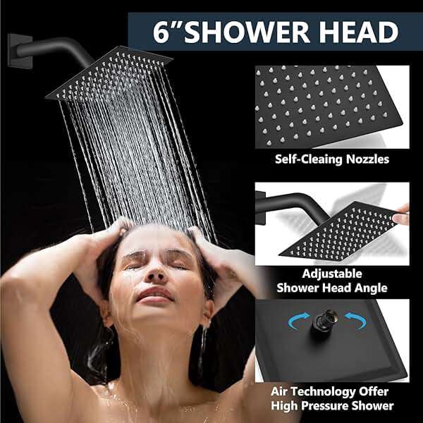 Aolemi Shower Faucet Set Ceiling Mount Shower System Rough-in Valve and Shower Trim Kit 2 in 1 Handheld Spray Push Button Diverter 10 and 6 Inch Dual Shower Head Matte Black - Image 6