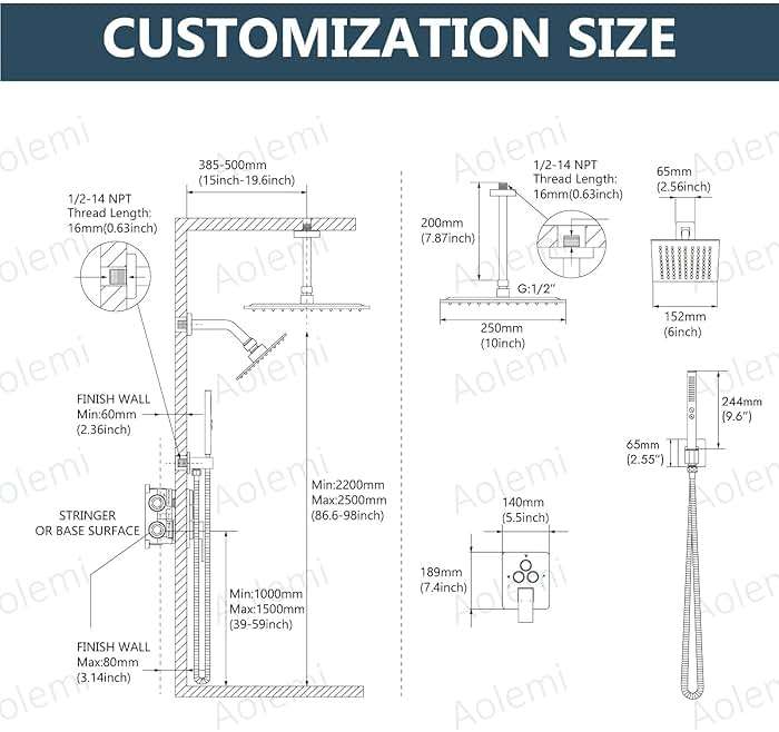 Aolemi Shower Faucet Set Ceiling Mount Shower System Rough-in Valve and Shower Trim Kit 2 in 1 Handheld Spray Push Button Diverter 10 and 6 Inch Dual Shower Head Matte Black - Image 7