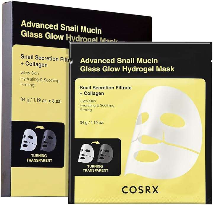 COSRX Advanced Snail Mucin Glass Glow Hydrogel Face Masks Skincare 3 EA, Collagen Face Mask, Travel Essentials, Overnight Face Mask, Korean Skin Care - Image 1