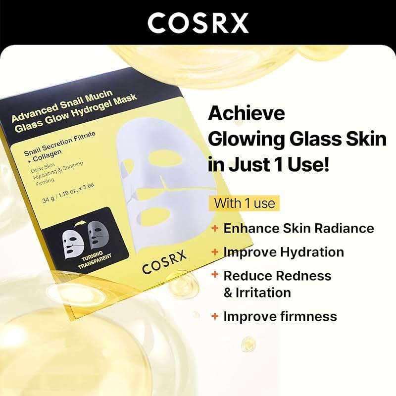 COSRX Advanced Snail Mucin Glass Glow Hydrogel Face Masks Skincare 3 EA, Collagen Face Mask, Travel Essentials, Overnight Face Mask, Korean Skin Care - Image 4