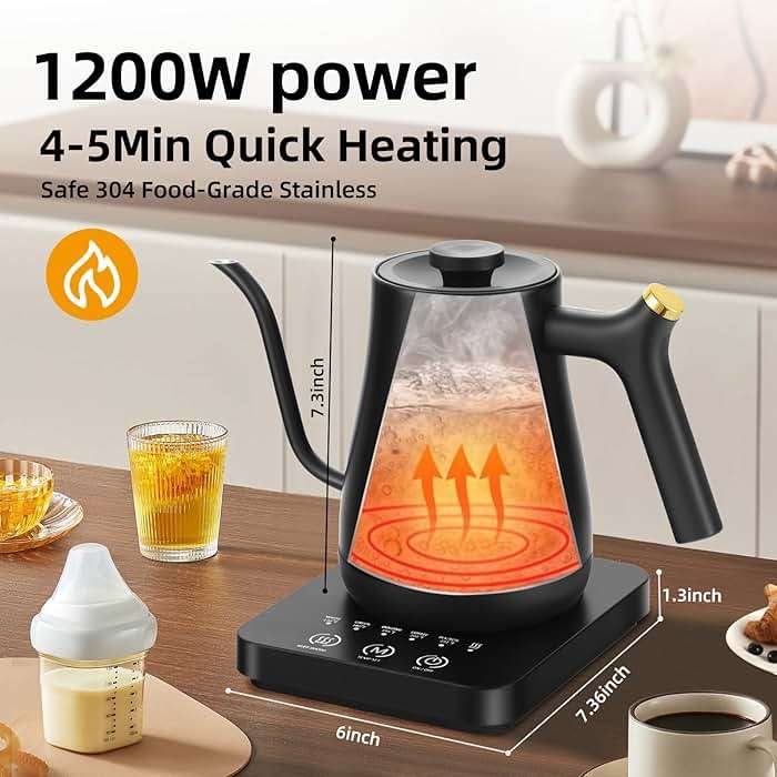 Panana Electrick Kettle, Gooseneck Electric Kettle Temperature Control with LCD Display, Pour Over Coffee Tea Kettle, Fast Heating, Overheat Protection, Memory Function,0.8L - Image 2