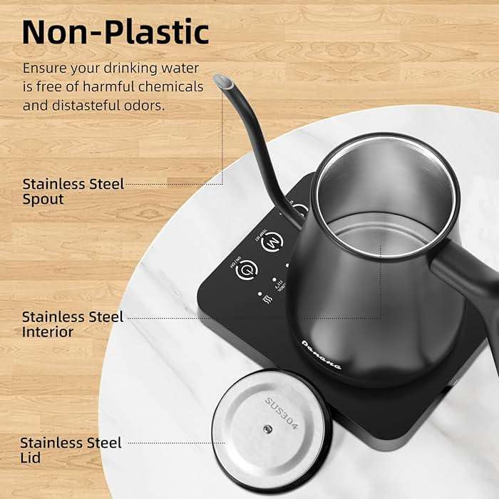 Panana Electrick Kettle, Gooseneck Electric Kettle Temperature Control with LCD Display, Pour Over Coffee Tea Kettle, Fast Heating, Overheat Protection, Memory Function,0.8L - Image 5
