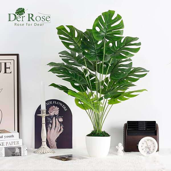 Der Rose 28" Fake Plants Large Artificial Monstera Faux Potted Plants Indoor Tall Tree for Living Room Decor - Image 2