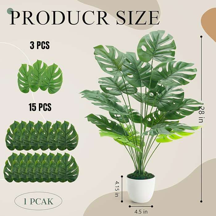 Der Rose 28" Fake Plants Large Artificial Monstera Faux Potted Plants Indoor Tall Tree for Living Room Decor - Image 3