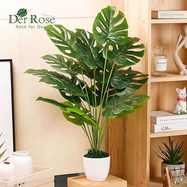 Der Rose 28" Fake Plants Large Artificial Monstera Faux Potted Plants Indoor Tall Tree for Living Room Decor - Image 4