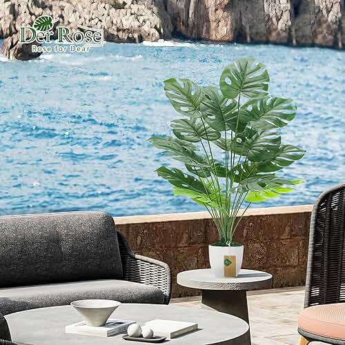 Der Rose 28" Fake Plants Large Artificial Monstera Faux Potted Plants Indoor Tall Tree for Living Room Decor - Image 7