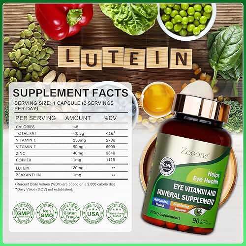 zooone Lutein and Zeaxanthin Eye Vitamins, Eye Vitamin and Mineral Supplement with Vitamin C E Zinc Copper, Vision Support for Macular Degeneration, Eye Health Pills for Adults & Seniors, 90 Capsules - Image 3