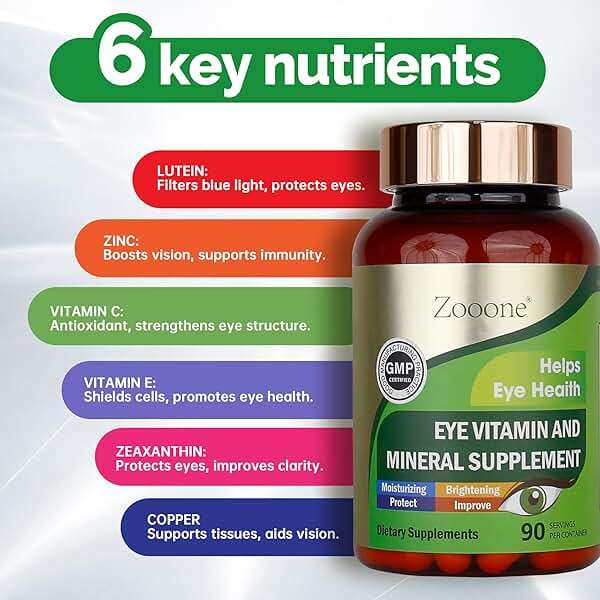 zooone Lutein and Zeaxanthin Eye Vitamins, Eye Vitamin and Mineral Supplement with Vitamin C E Zinc Copper, Vision Support for Macular Degeneration, Eye Health Pills for Adults & Seniors, 90 Capsules - Image 4