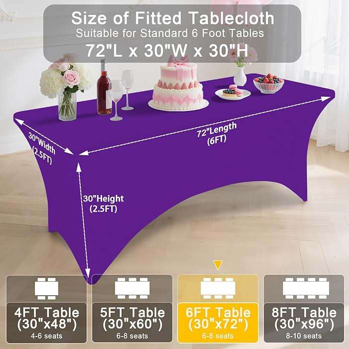 Smiry 2 Pack Spandex Table Cloth 6FT, Elastic Fitted Stretch Tablecloths for Rectangle Tables, Washable Table Cover for Outdoor, Wedding, Banquet & Parties (Purple, 72Lx30Wx30H Inch) - Image 3