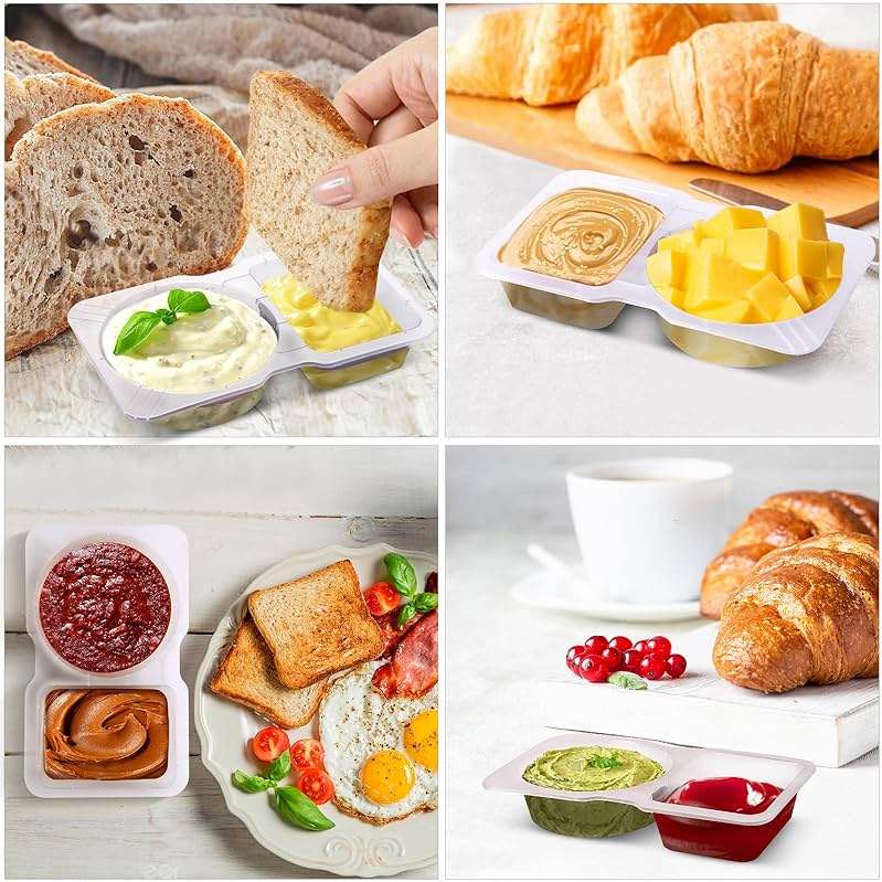 Qewro 15 Sets Snack Containers, Reusable Double Compartment Condiment With Lids 2 Portion Snack Containers Sauces Dip, Disposable Box to Grab and Go with Prep For Adults, On The Go For Kids - Image 5