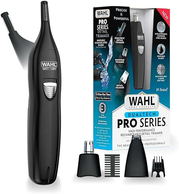 Wahl Pro Series® Rechargeable Eyebrow, Ear & Nose Hair Trimmer for Men – Painless DualTech® Eyebrow Trimmer & Facial Hair Removal Device – Model 3025656 - Image 1