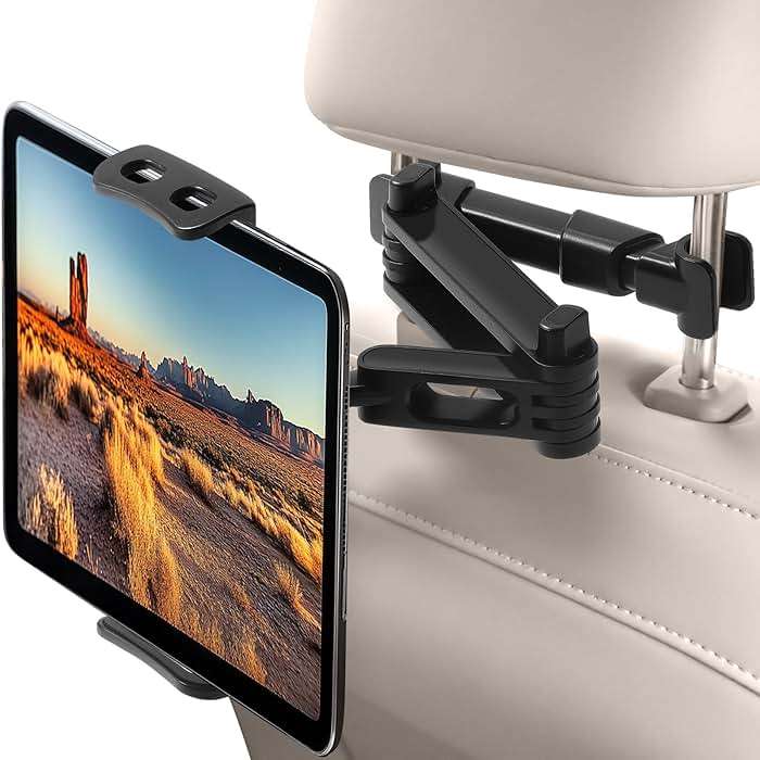 KLMQZF Car Headrest Tablet Holder, Stable Back Seat iPad Mount for Kids, Adjustable Long Arm Vehicle Head Rest Mount Compatible with 4.7-11" iPad Pro/Air/Mini, Samsung Galaxy Tablets, Fire HD - Image 1