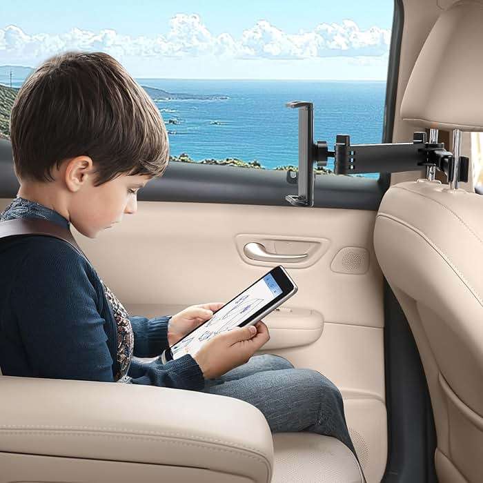 KLMQZF Car Headrest Tablet Holder, Stable Back Seat iPad Mount for Kids, Adjustable Long Arm Vehicle Head Rest Mount Compatible with 4.7-11" iPad Pro/Air/Mini, Samsung Galaxy Tablets, Fire HD - Image 4