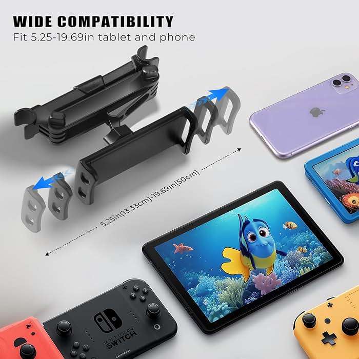 KLMQZF Car Headrest Tablet Holder, Stable Back Seat iPad Mount for Kids, Adjustable Long Arm Vehicle Head Rest Mount Compatible with 4.7-11" iPad Pro/Air/Mini, Samsung Galaxy Tablets, Fire HD - Image 9