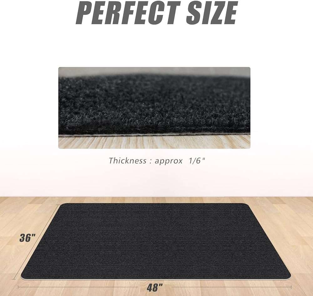 Sycoodeal Office Chair Mat for Hardwood Floor,Office Computer Gaming Chair Mat for Tile Floor,Large Floor Protector Rug,Anti-Slip,Easy to Clean,Pure Black(48"x36") - Image 3