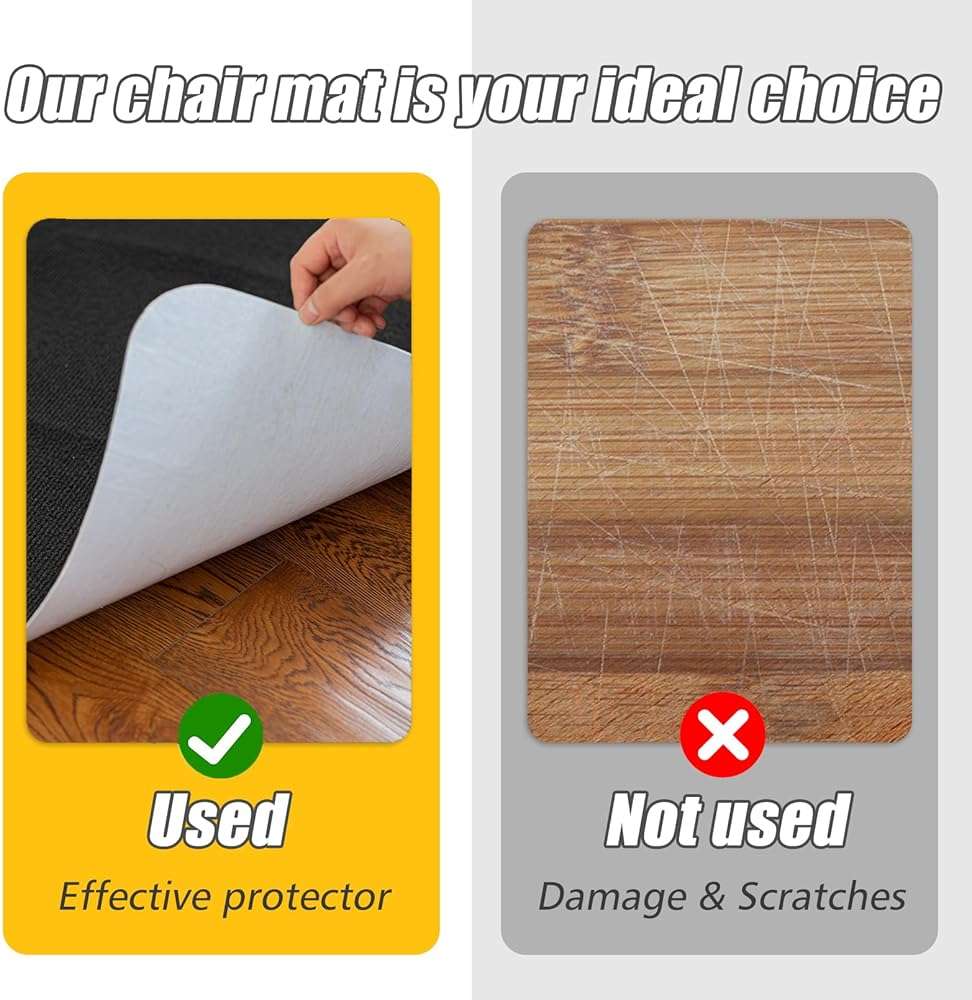 Sycoodeal Office Chair Mat for Hardwood Floor,Office Computer Gaming Chair Mat for Tile Floor,Large Floor Protector Rug,Anti-Slip,Easy to Clean,Pure Black(48"x36") - Image 4