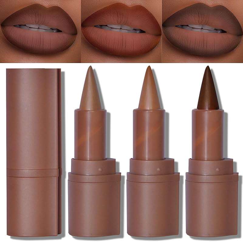 Erinde 2-in-1 Lip Liner and Lipstick Lip Combo Set, Matte Nude Dark Brown Red Lip Liner Creamy Lip Pencil Crayon, High Pigmented Long lasting Lipstick Makeup, 3PCS - Image 1