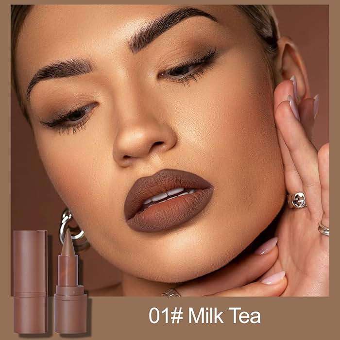Erinde 2-in-1 Lip Liner and Lipstick Lip Combo Set, Matte Nude Dark Brown Red Lip Liner Creamy Lip Pencil Crayon, High Pigmented Long lasting Lipstick Makeup, 3PCS - Image 2