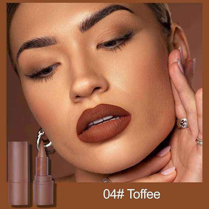 Erinde 2-in-1 Lip Liner and Lipstick Lip Combo Set, Matte Nude Dark Brown Red Lip Liner Creamy Lip Pencil Crayon, High Pigmented Long lasting Lipstick Makeup, 3PCS - Image 3