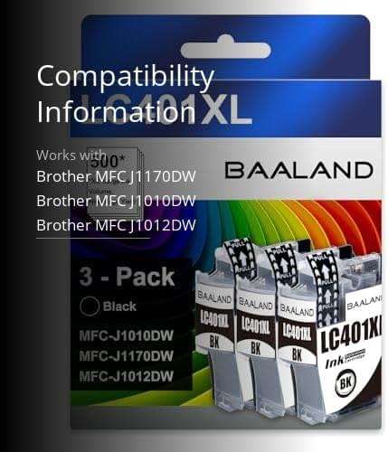 BAALAND LC401XL Black Ink Cartridges Replacement for Brother LC401 Ink LC401XLBK (2.5X LC401BK Standard Page Yield) for Brother MFC-J1010DW MFC-J1012DW MFC-J1170DW (LC401XL Black Ink 3-Pack) - Image 3