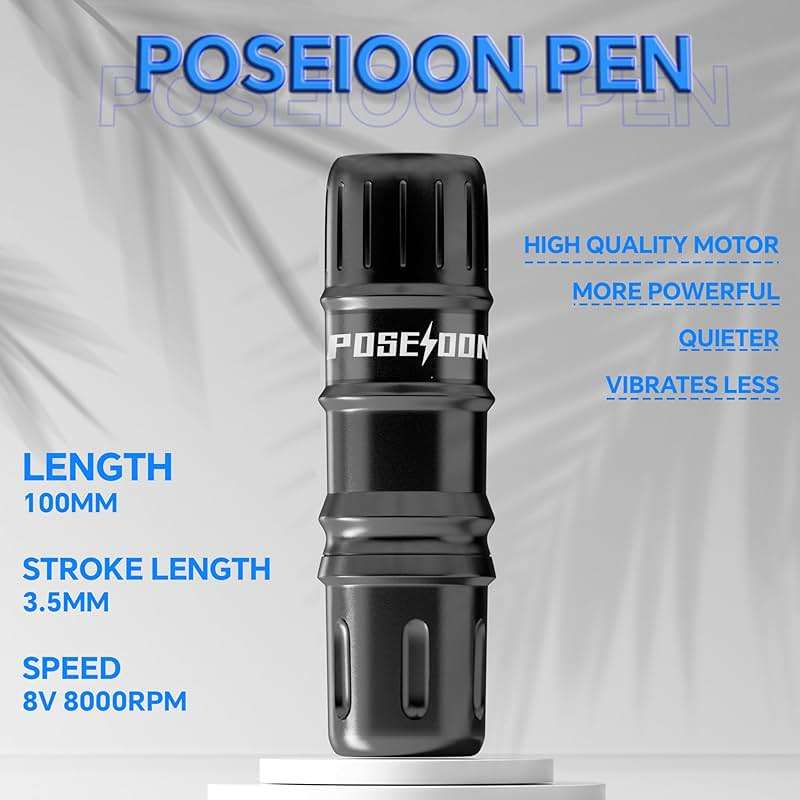 POSEIDON Tattoo Pen Kit Tattoo Gun Kit with 2Pcs Tattoo Batteries Tattoo Machine Kit with 11 Tattoo Inks 20pcs Tattoo Cartridge Needles for Beginers and Artists - Image 2