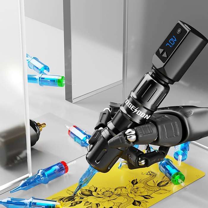 POSEIDON Tattoo Pen Kit Tattoo Gun Kit with 2Pcs Tattoo Batteries Tattoo Machine Kit with 11 Tattoo Inks 20pcs Tattoo Cartridge Needles for Beginers and Artists - Image 3