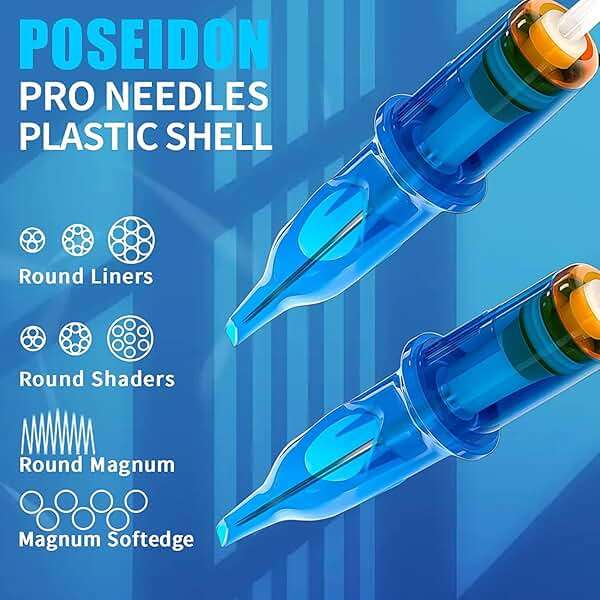 POSEIDON Tattoo Pen Kit Tattoo Gun Kit with 2Pcs Tattoo Batteries Tattoo Machine Kit with 11 Tattoo Inks 20pcs Tattoo Cartridge Needles for Beginers and Artists - Image 7