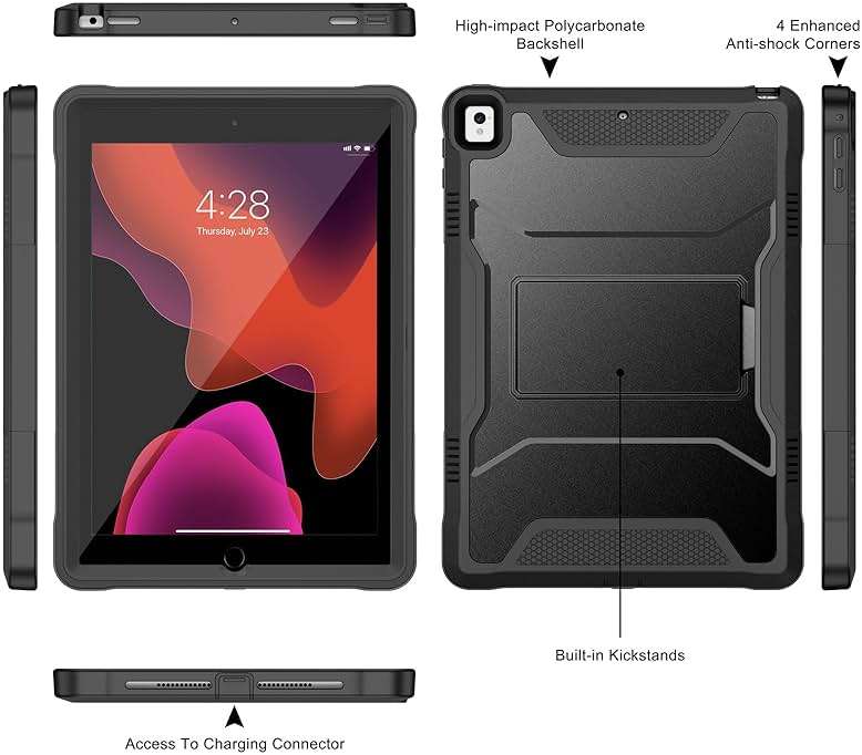 Soke Case for iPad 6th/5th Generation 9.7 Inch 2018/2017,with Built-in Screen Protector and Kickstand, Rugged Full-Body Heavy Duty Protective Cover for Apple iPad Air 2 /Pro 9.7 - Black - Image 6