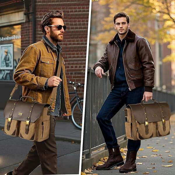 MATEIN Vintage Messenger Bag with USB Charging Port & RFID Blocking Pocket, 15.6 inch Laptop Bag Canvas PU Leather Men Briefcase, Water Resistant Computer Satchel Crossbody for Work Commuting, Brown - Image 8