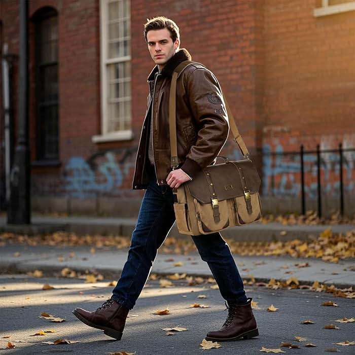 MATEIN Vintage Messenger Bag with USB Charging Port & RFID Blocking Pocket, 15.6 inch Laptop Bag Canvas PU Leather Men Briefcase, Water Resistant Computer Satchel Crossbody for Work Commuting, Brown - Image 9