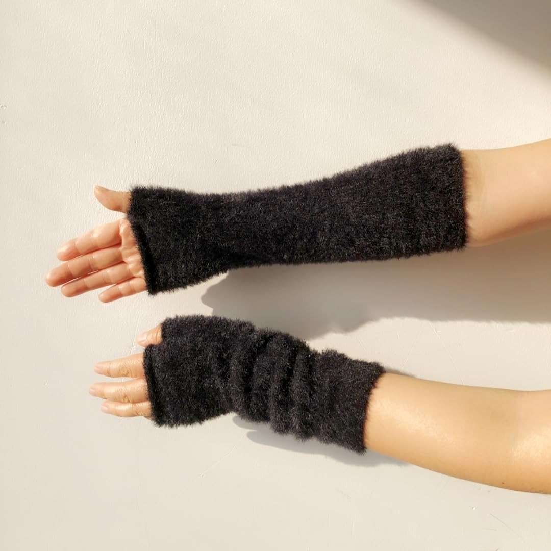 Dressica Women Arm Warmers Knit Mitten Mink-Like Furry Fingerless Gloves with Thumb Hole Soft Y2K Wrist Warmers Sleeve - Image 4