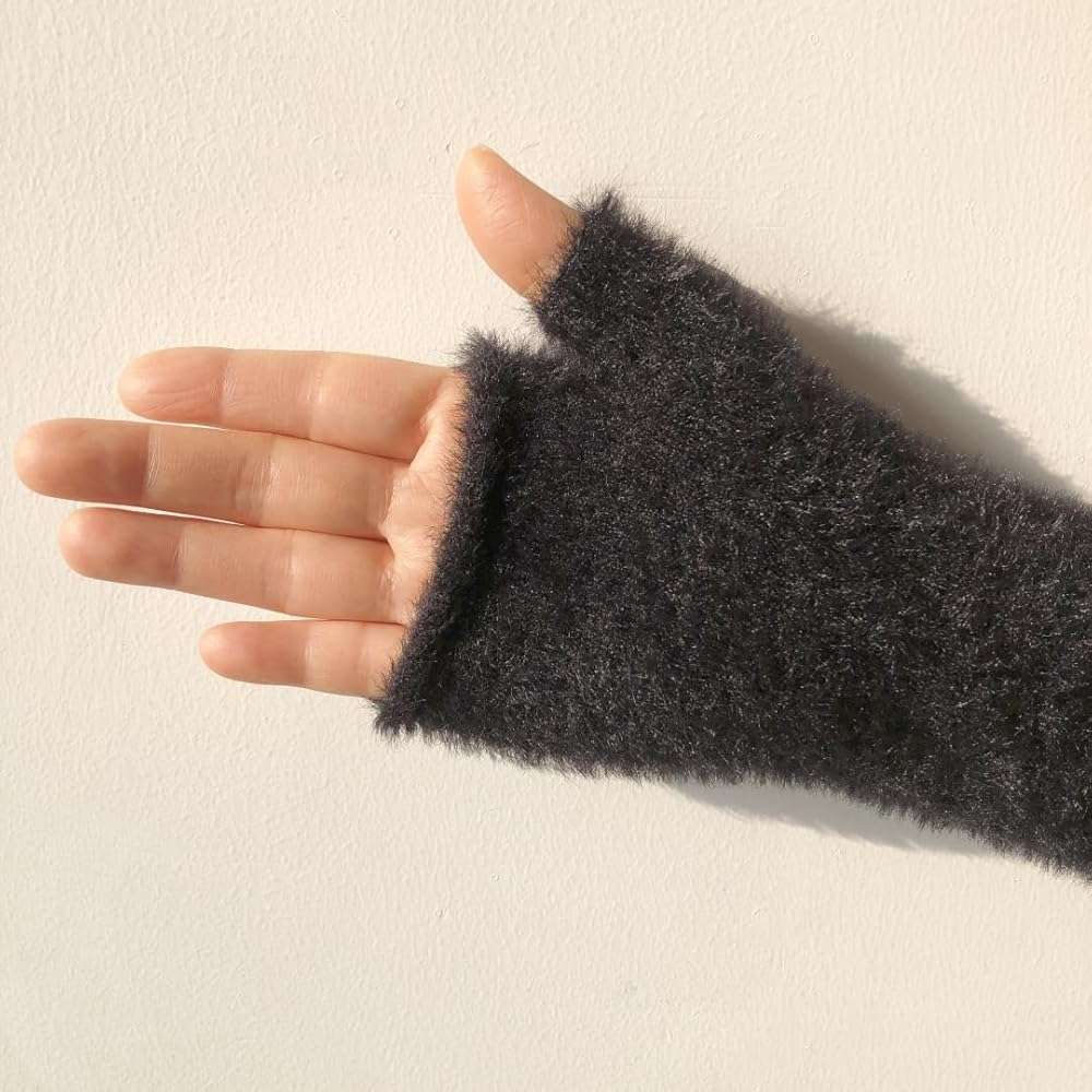 Dressica Women Arm Warmers Knit Mitten Mink-Like Furry Fingerless Gloves with Thumb Hole Soft Y2K Wrist Warmers Sleeve - Image 5