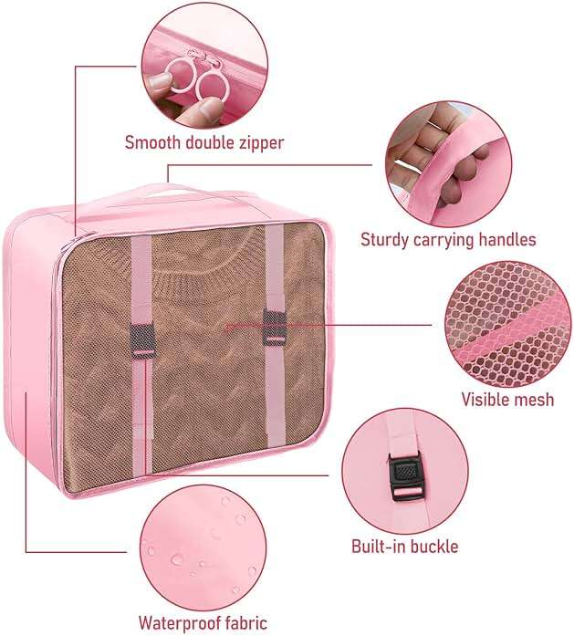 YEEYAA Packing Cubes for Travel- 8 Set Luggage Organizer Bags for Family, Mesh Breathable Travel Packing Cubes for Suitcases Durable Travel Essentials Bags Set (Pink, 10 Set) - Image 4
