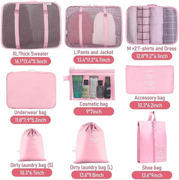 YEEYAA Packing Cubes for Travel- 8 Set Luggage Organizer Bags for Family, Mesh Breathable Travel Packing Cubes for Suitcases Durable Travel Essentials Bags Set (Pink, 10 Set) - Image 5