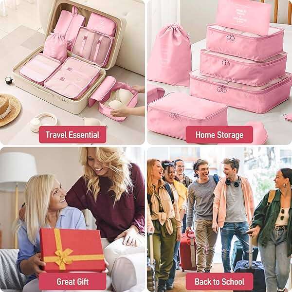 YEEYAA Packing Cubes for Travel- 8 Set Luggage Organizer Bags for Family, Mesh Breathable Travel Packing Cubes for Suitcases Durable Travel Essentials Bags Set (Pink, 10 Set) - Image 6