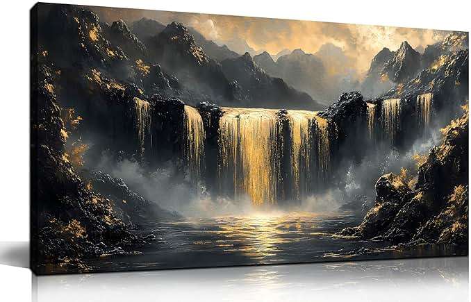 HUBOSKN Waterfall Canvas Wall Art for Living Room - Mountain Art Wall Decor for Office - Modern Wall Art for Bedroom Size 20" x 40" - Image 1