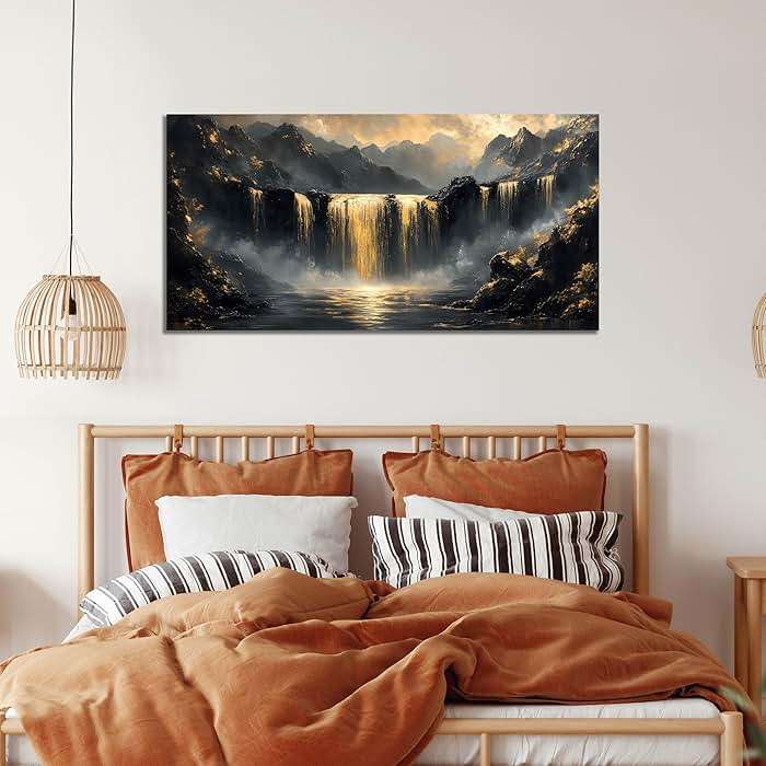 HUBOSKN Waterfall Canvas Wall Art for Living Room - Mountain Art Wall Decor for Office - Modern Wall Art for Bedroom Size 20" x 40" - Image 2