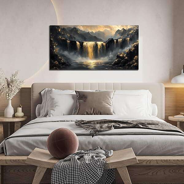 HUBOSKN Waterfall Canvas Wall Art for Living Room - Mountain Art Wall Decor for Office - Modern Wall Art for Bedroom Size 20" x 40" - Image 3